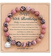 HGDEER 60th Birthday Women Bracelet, Natural Stone Heart Bracelets for Mom Women Friends Sister Wife