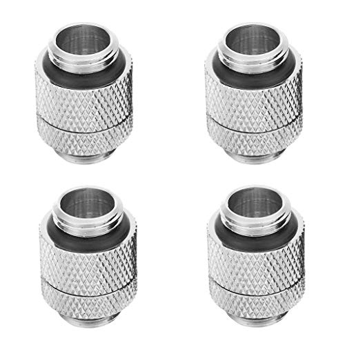 GKanMore G1/4" 10MM Male to Male Rotary Extender Fitting 13mm (1/2") OD Hose Fitting Connector for Computer Water Cooling System, Silver, Pack of 4