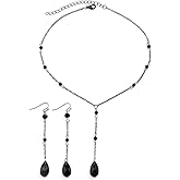 QLUYCKW Gothic Earring Set Retro Blood Drop Tassel Necklace Black Red Crystal Bead Teardrop Punk Y Jewelry Set Vintage Halloween Christmas Jewelry for Women