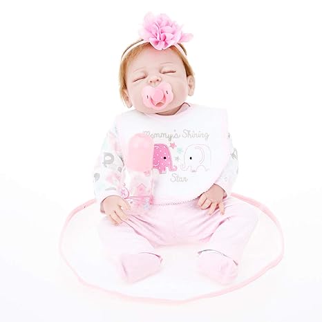 Walmeck-1 Walmeck Doll Reborn Doll Bath Toy Full Silicone Body Eyes Close Sleeping Doll with Clothes 22Inch 55Cm Lifelike Toy Pink Elephant