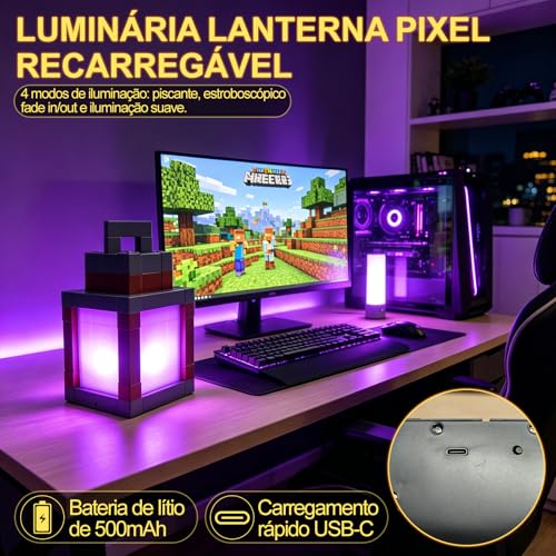 Lanterna Pixelada Lâmpada de Luz Noturna, Luzes Noturnas Recarregáveis de Mesa e Parede, 16 Cores Variáveis, com Controle Remoto e Bem Comointerruptor Tátil, Adequado para Decoração de Quarto