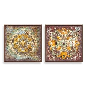 2 Piece Framed Canvas Wall Art Vintage Flower Canvas Prints Home Artwork Decoration for Living Room,Bedroom - 16"x16"x2 Panels