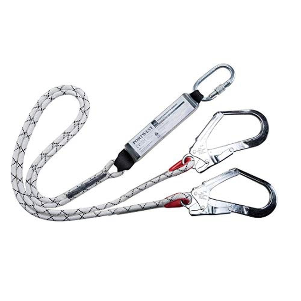 Portwest Double Kernmantle Lanyard With Shock Absorber, Size: One Size, Colour: White, FP55WHR
