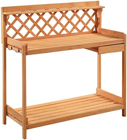 Garden Work Potting Outdoor Bench Decor Station Patio Gardening And Planting Solid Wood Construction Lower Shelf Side Drawer Spacious Work Top Free Standing Furniture Outdoor Backer's Rack