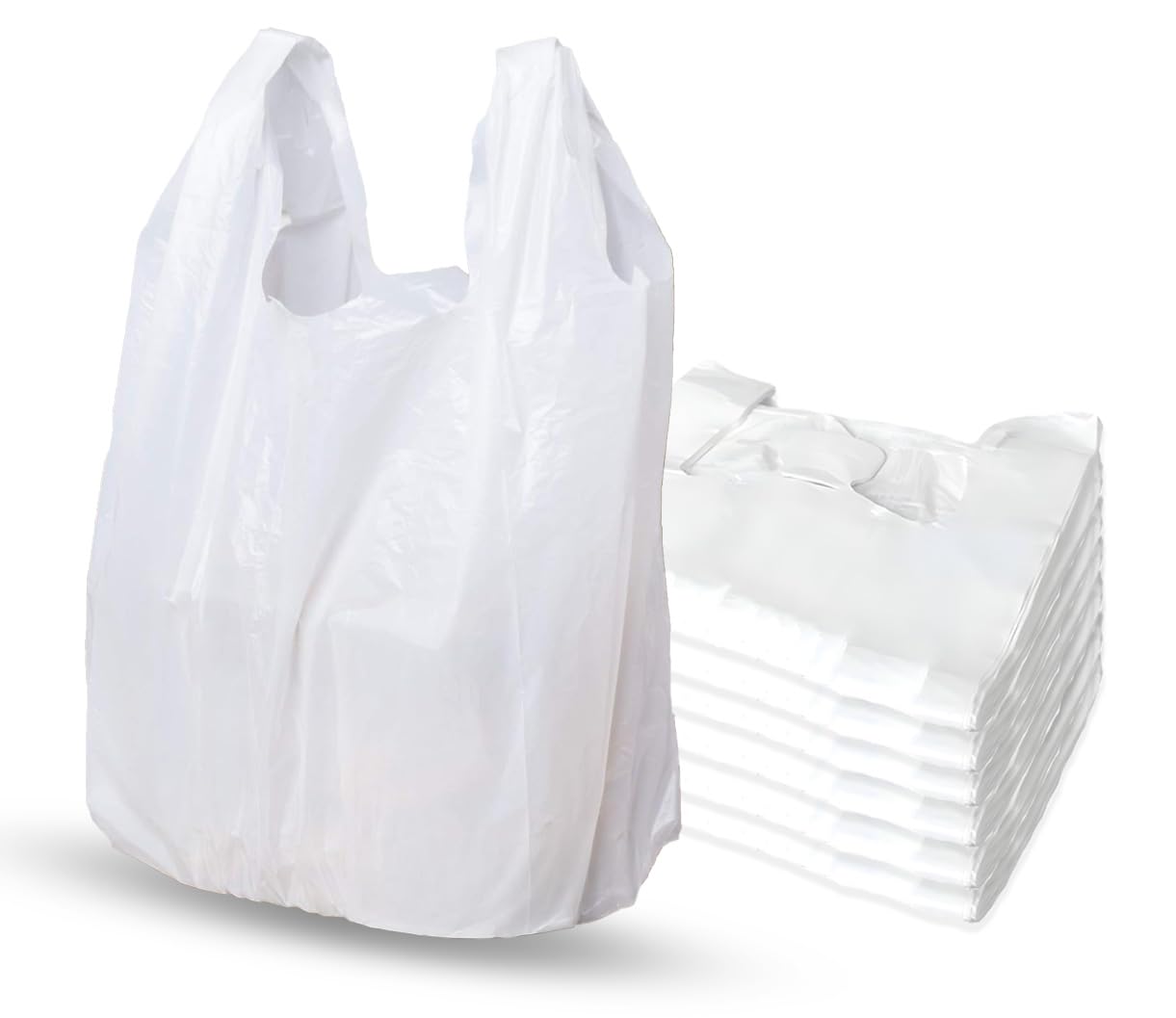 Carrier Bags White Vest Handle Plastic Reusable Shopping Carriers Heavy Duty Strong Plastic Carrier Bags 18Mu (White (11x 17x 21"), 100)