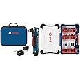BOSCH PS11-102 12-Volt Lithium-Ion Max 3/8-Inch Right Angle Drill/Driver Kit with BOSCH 24 Piece Impact Tough Screwdriving Custom Case System Set SDMS24, 24pc