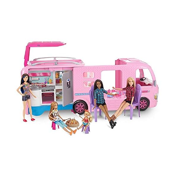 Barbie-FBR34-ESTATE-Dream-Camper-Pink-Pop-Out-Caravan-for-Dolls-Accessories-Included-Playset-Vehicle-Amazon-Exclusive Barbie Dream Camper Playset - Transforming Van with Fold-Out Campsite & Pool - 35+ Accessories - 5 Living Spaces - 2…