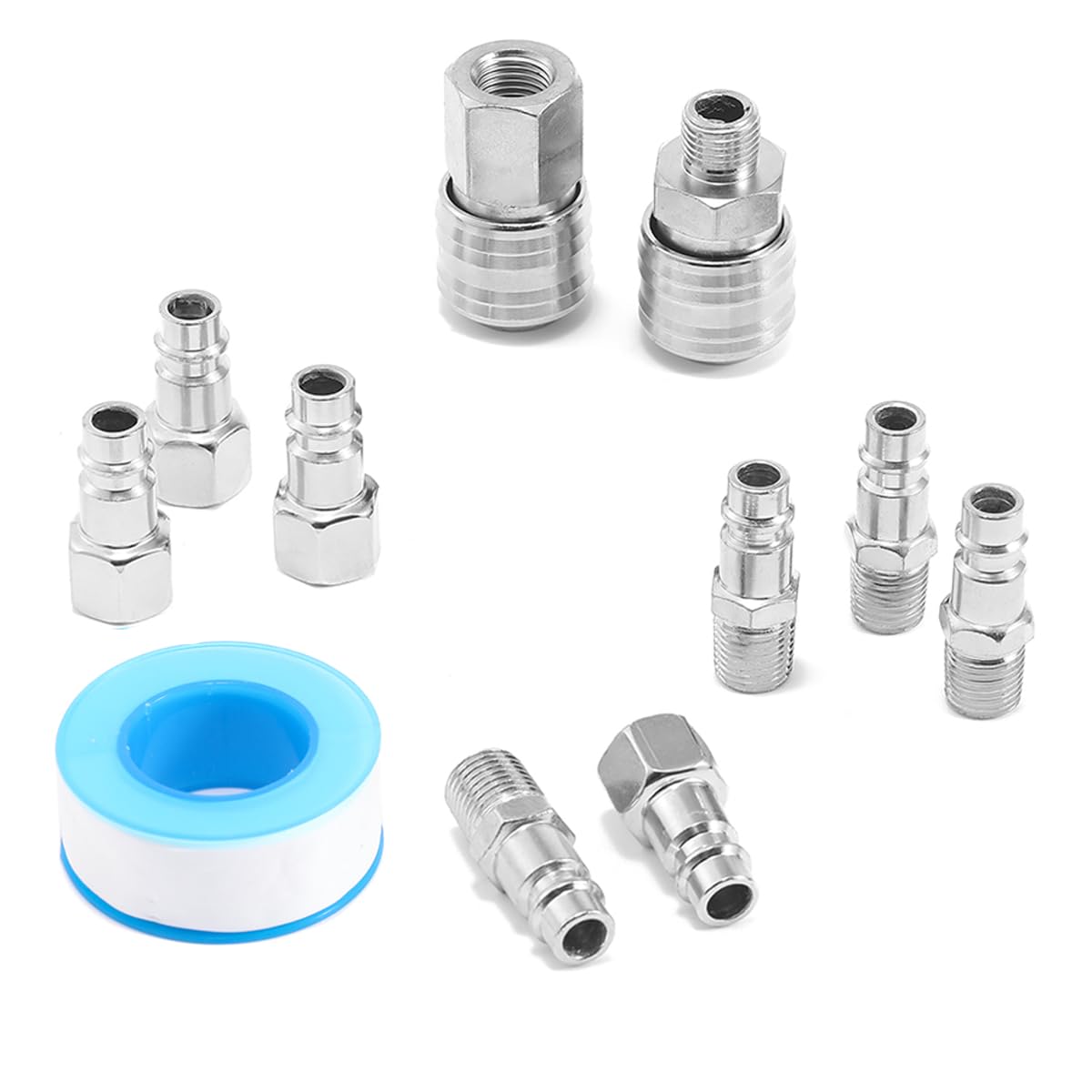 10PCS Air Compressor Fittings with 1/4" BSP， Euro Airline Hose Compressor Fittings，Metal Quick Connectors Set，Male and Female Fitting Female Thread Lock