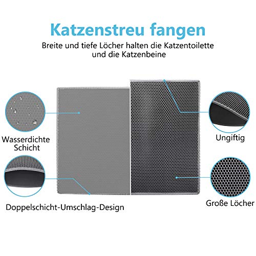 Pieviev Cat Litter Tray Mat 61 x 38 cm Honeycomb Design Cat Litter Tray Mat Waterproof Double Layer Design Honeycomb Mat (Black)., l