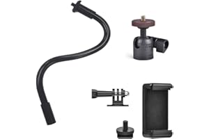 Gooseneck Camera Mount with Swivel Ball Head and 1/4'' Screw Adapter Gooseneck Phone Holder 11inch Flexible Tube Arm Max 2kg 