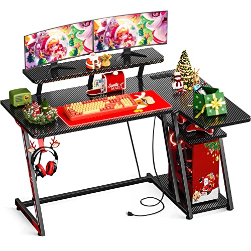 MOTPK Gaming Desk L Shaped, Small Corner Desk with Storage Shelf