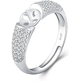 LGSY Sterling Silver CZ Simple Ring Mounting for Women, Adjustable Ring Fittings Accessories for Pearl Jewelry Making