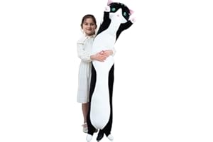 KEKESO Giant Cat Pillow Plush Cartoon Kitty Sleeping Hugging Pillow, Cuddly Soft Long Kitten Body Pillow Doll Cat Cushion Toy for Kids Girlfriend (Black, 130cm/51.18inch)