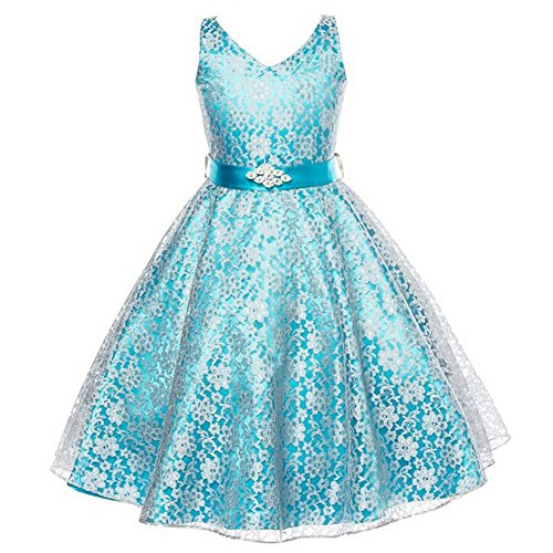 Kids flower girls lace dress for wedding party sky blue 110