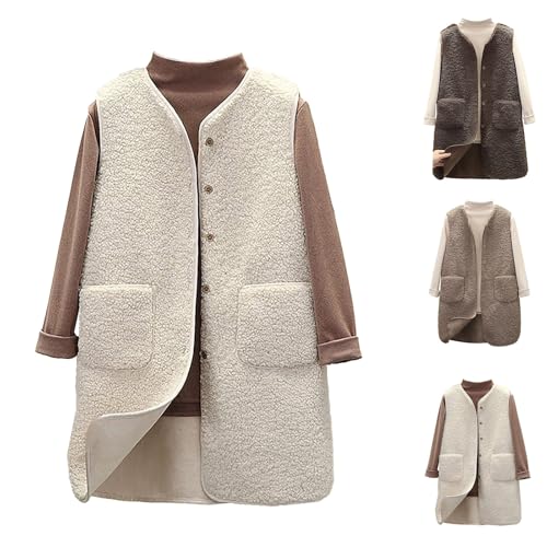 women's gilets,Gilet for Women UK Autumn Winter Vest Sherpa Trendy Waistcoat Lightweight Fashion Fleece Gilets Ladies outfits Fall Jackets Cardigans Coat Outwear Clothing Oversized,White,XXL