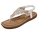 Meeshine Women's Summer Thong Flat Sandals T-Strap Bohemian Rhinestone Slip On Flip Flops Shoes (8 B(M) US, White)