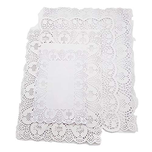 SCHOLMART Floral White Paper Disposable Doilies Tea Party Birthday Baking Embossed Pattern Rectangle 16 Pieces (Assorted Sizes, Rectangular 4-size 16 pack)