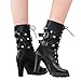 Susanny Women's Mid Calf Leather Boots Chic High Heel Lace Up Military Buckle Motorcycle Cowboy Black Ankle Booties 7 B (M) US