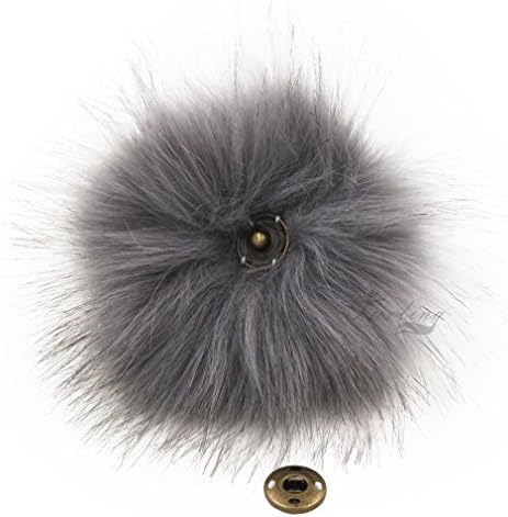 DIY 6pcs Knitting Hats Accessires-Faux Fake Fur Pom Pom Ball with Press Button 4.3 Inches (Gray)