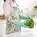 UPSTORE Winter Water Stop Fleece Warmer Floral Flower Long Cuff Latex Rubber Armsleeve Dishwashing Mitts Kitchen Green