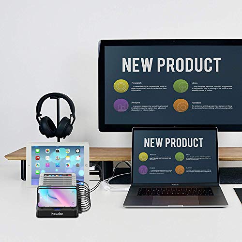 Kavalan 10 Port USB Charging Station Dock & Organizer, Universal Desktop Tablet & Smartphone Multi-Device 10 Port USB Charger Hub with Auto Detect Smart Rapid Charg (10 Port+65W/Support 10iPad/Black)