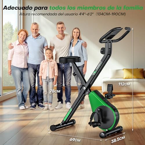 VANNECT Bicicleta Estatica Plegable con 16 Niveles de Resistencia, Monitor LCD y Medición de Pulso Manual, Soporte Plano, Ahorro de Espaci, Estática Silenciosa Magnética Bicicleta Estatica para Casa