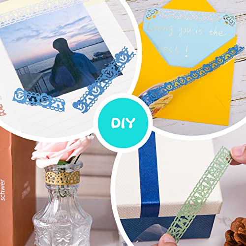Shindel Lace Washi Tape, 15 Rolls Glitter Washi Tape 50Ft Hollow Out Decorative Tapes for DIY Scrapbook Gift Box Craft Decorations