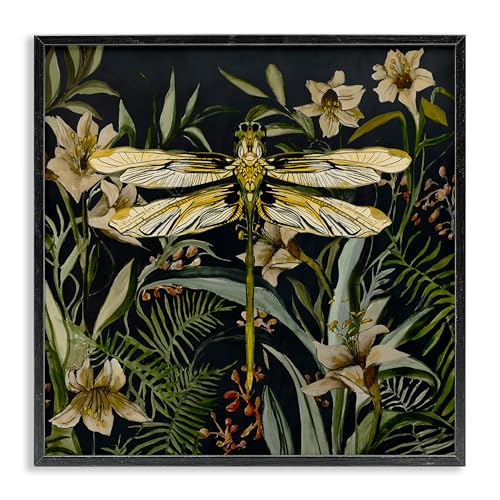 Stupell Industries Blooming Botanicals & Dragonfly Black Framed Giclee Art Desi…