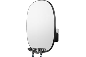 COSMIRROR Shower Mirror Fogless for Shaving with Updated Adhesive, 360° Rotation, Two Razor Holders No-Drilling Fogless Mirror for Shower, Shatterproof & Waterproof Bathroom Shaving Mirror Black
