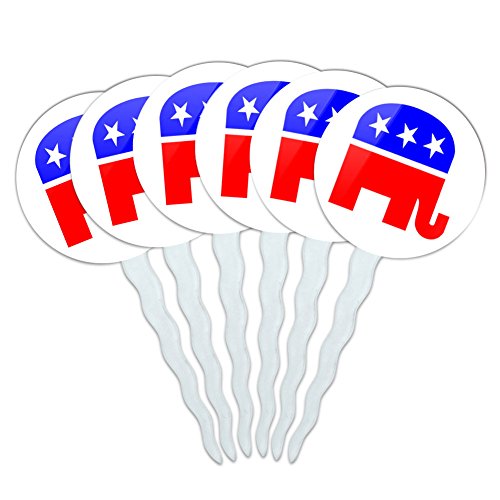 Set of 6 Cupcake Picks Toppers Decoration Patriotic and Political - Republican Elephant
