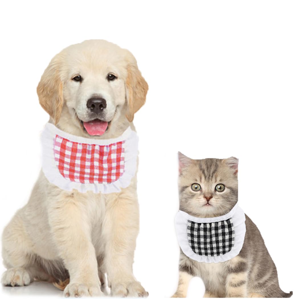 Jovono 2PCS Pet Bib Collar Bandana Sets Dogs and Cats Adjustable Plaid Bandanas Checkered Triangle Bibs Accessories for Small Medium Dogs and Cats Puppies Pets