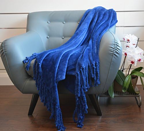 Anna Ricci 50" x 60" Super Soft Velvet Plush Throw with Fun Fringes - Navy Blue