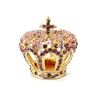 Unicoco Crown Enamel Trinket Box Pink Rhinestone Jewelry Organizer Home Earring Necklace Container Enamel Jewelry Box