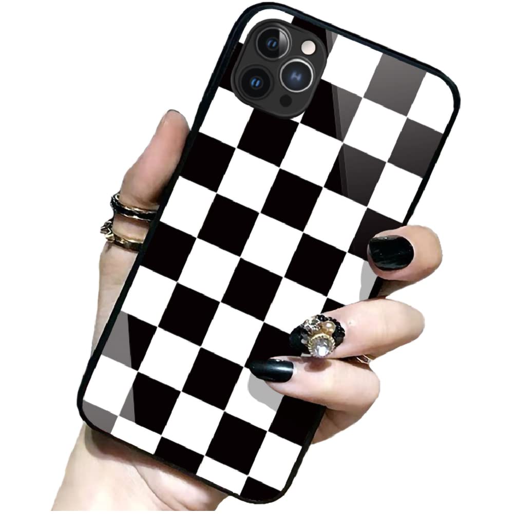 Vanqiang Checkerboard iPhone Case Compatible with iPhone 14/13/12/11 Pro Max Plus Mini Grid Lattice Plaid Tartan Damier Chessboard Checker Flag Cover (iPhone 12 Pro, Black White)