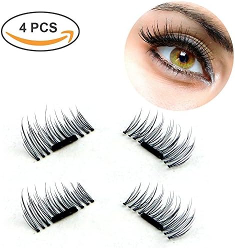 Magnetic lashes false eyelashes glue free set 3D Eyes Lashes Extension Makeup Accessories for Natural Look, Cruelty Free, Reusable Perfect for Deep Set Eyes &amp; Round Eyes,1 Pair 4 Pieces (ONE MAGNET)