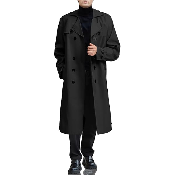 ジャケット・アウター Double breasted oversized coat Men's Trench Coats Double Breasted Belted Trench Coat