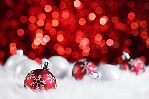 Yelewen 7x5ft Red Bokeh Dots &amp; Christmas Balls Thin Vinyl Customized Digital Printed Photography Backdrop Prop Photo Background