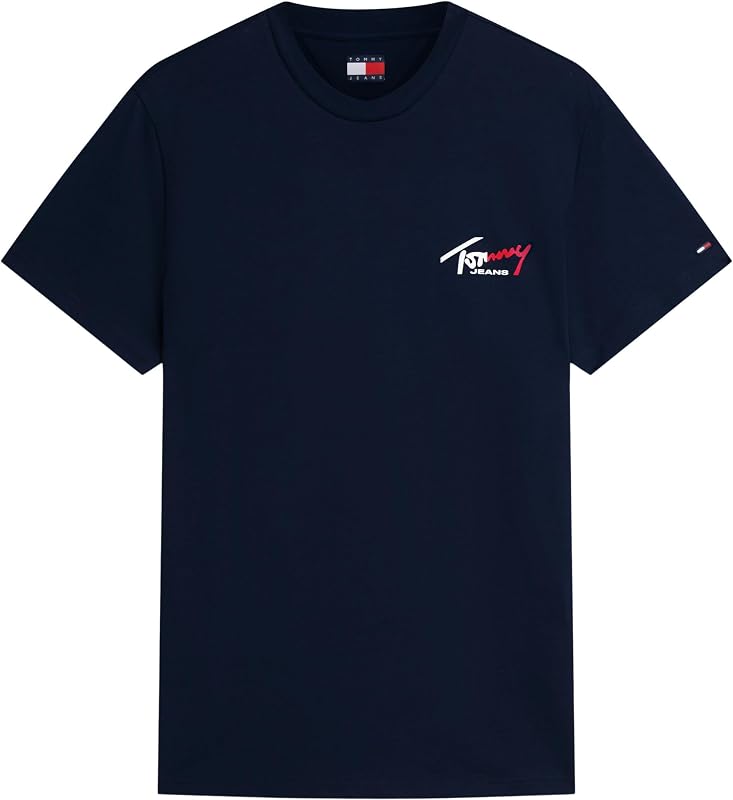 Herren T-Shirt Kurzarm Slim Sign Chest mit Logo, Blau (Dark Night Navy), M