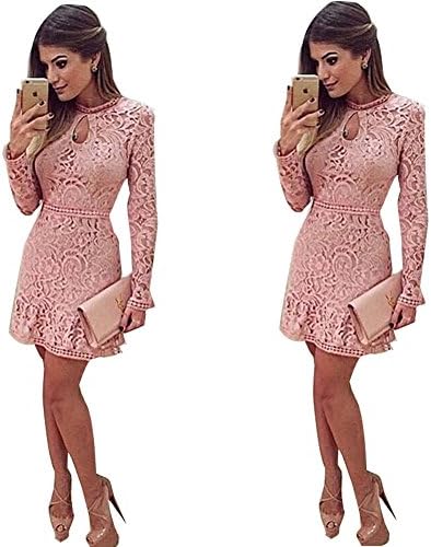 Oulifa Womens Empire Waist Long Sleeve Allover Floral Lace Bodycon Mini Dress