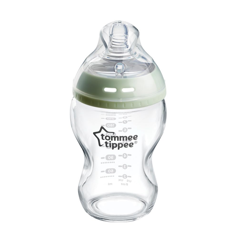 Tommee Tippee Natural Start Glass Baby Bottle for 0m+, 1x 250ml Baby Bottle with Slow Flow Breast-Like Teat for a Natural Latch, Self-Sterilising and BPA Free, Baby Feeding Essentials