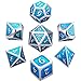 7 Pieces Metal Dices Set DND Game Polyhedral Solid Metal D&D Dice Set with Storage Bag and Zinc Alloy with Enamel for Role Playing Game Dungeons and Dragons, Math Teaching (Silver Edge Sky Blue)