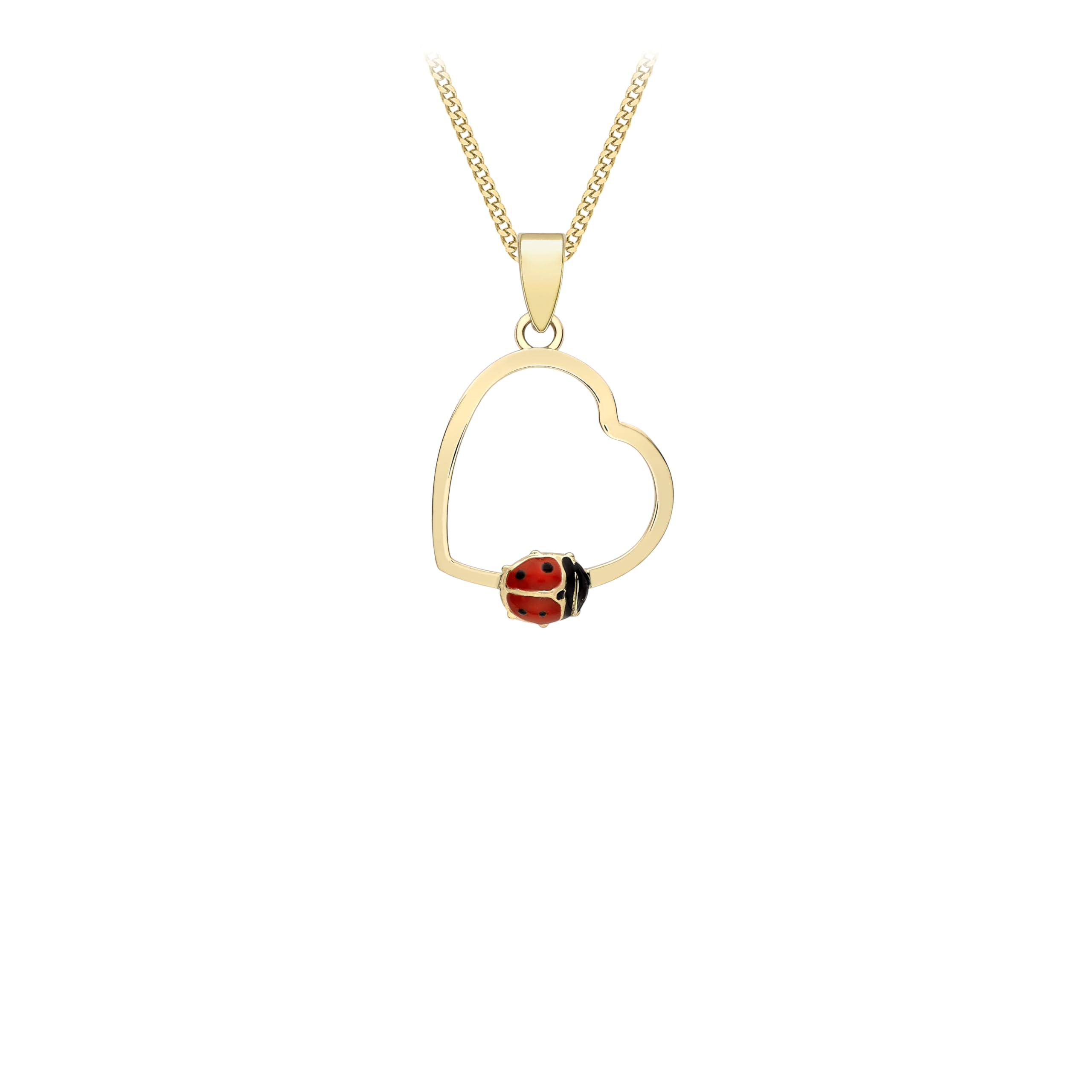 CARISSIMA Children's 9ct Yellow Gold Open-Heart and Ladybird Pendant on Curb Chain - 46cm/18'