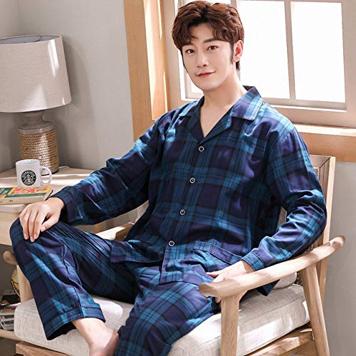 JFCDB-PigiamaPigiama-da-Uomo-a-Maniche-Lunghe-Primavera-e-Autunno-Abito-da-Uomo-a-Maniche-Lunghe-Camicia-da-Notte-Camicia-da-Notte-in-Cotone-a-Quadri-da-Uomo-18-XL