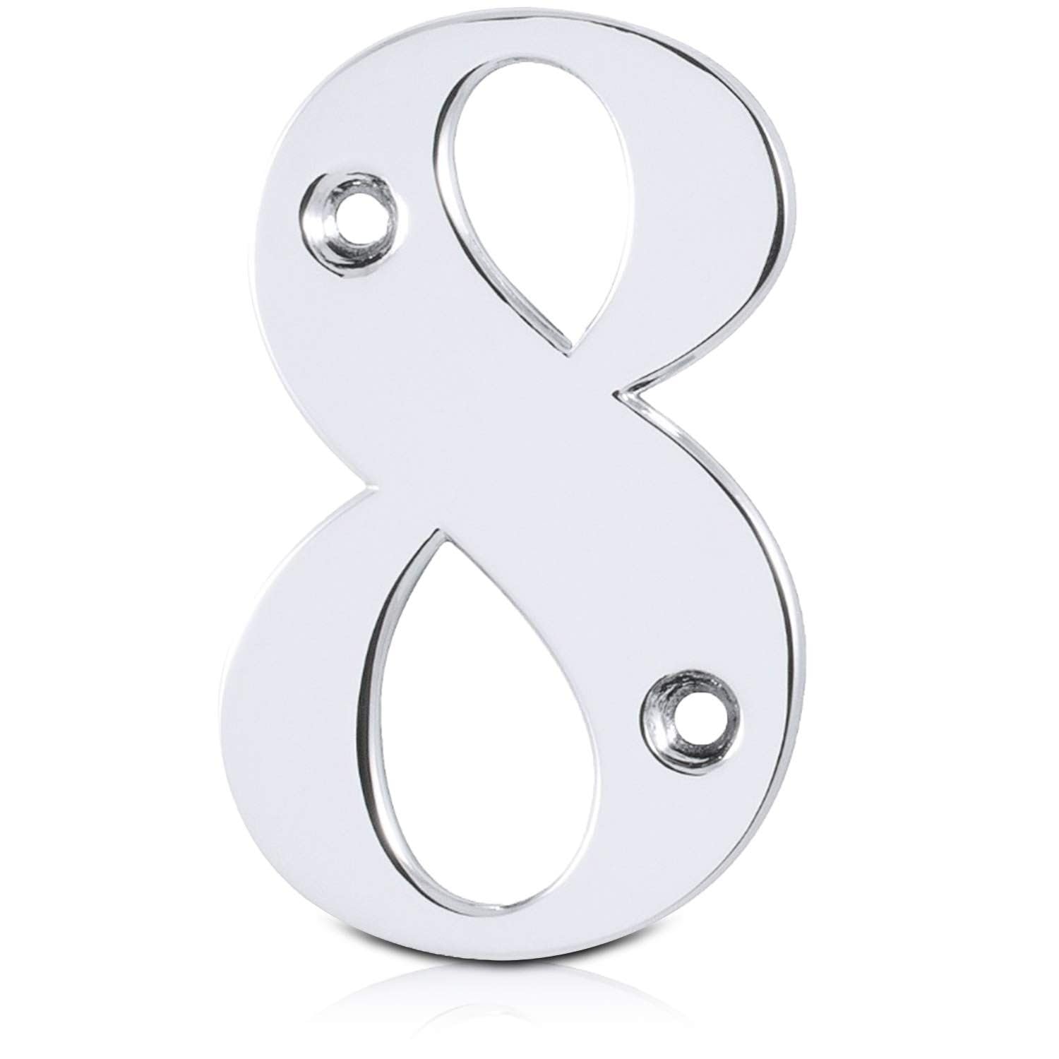 XFORT Polished Chrome Front Door Number 8, House Number Suitable for All Door Types including Wooden, uPVC, and Composite.