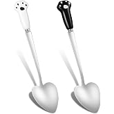 Cat Food Spoon for Wet Food, 2 Pcs Stainless Steel Cute Cat Foods Scoop, Reusable Long Handle Scoop with Claw Design, Cute Pet Foods Spoon for Dogs Cats(Black, White)