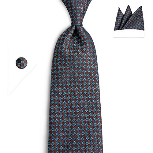 DiBanGu Silk Tie Woven Handkerchief Men's Necktie and Lapel Pin Brooch
