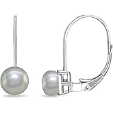 Sterling Silver Freshwater Cultured White Pearl Leverback Drop Earrings for Women