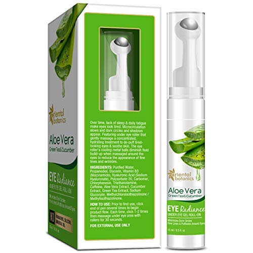 Oriental Botanics Aloe Vera, Green Tea & Cucumber Eye Radiance Under Eye Gel Roll on, 15ml | With Aloe Vera, Green Tea & Cucumber | Reduces Under Eye Puffiness | No Parabens & Sulphates | Cruelty Free 2 Oriental Botanics Aloe Vera, Green Tea & Cucumber Eye Radiance Under Eye Gel Roll on, 15ml | With Aloe Vera, Green Tea & Cucumber | Reduces Under Eye Puffiness | No Parabens & Sulphates | Cruelty Free - Image 2