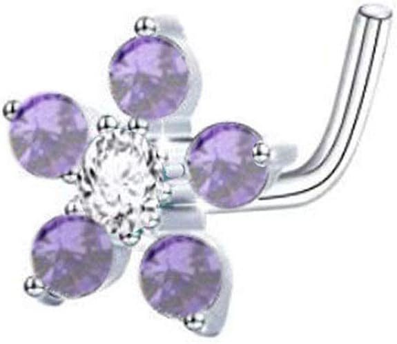 18g 5/16 Out Facing Double Rows of 5 CZ Gem Split Bendable Nose Cartilage Piercing Rings (Silver)