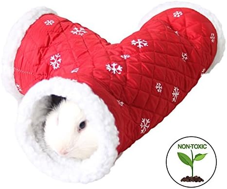 Small Animals Winter 3 Way Warm Bed Little Pet Soft Tube Toy for Hedgehog Kittens Squirrel Rabbits Chinchilla Red 13.3x4.7x4.7in